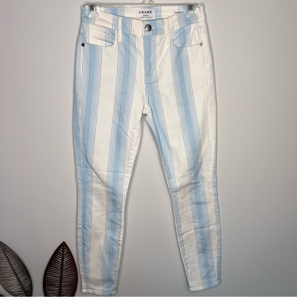 FRAME Le High Skinny Crop Jeans‎ Size 25 Ombre Stripe Blue Stretch C14